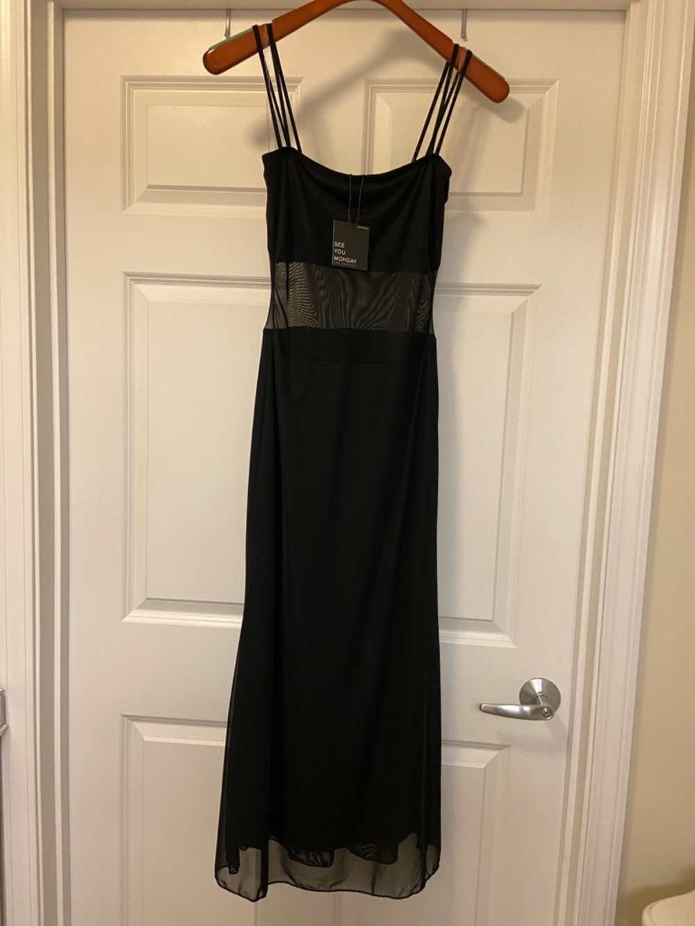 🖤See You Monday Black Strapless Sheer Midriff Slip Dress🖤